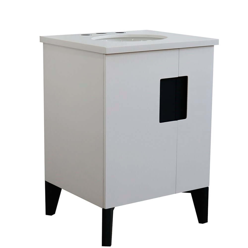 25" Single sink vanity in White finish with White quartz and oval sink - 408800-25-WH-WEO