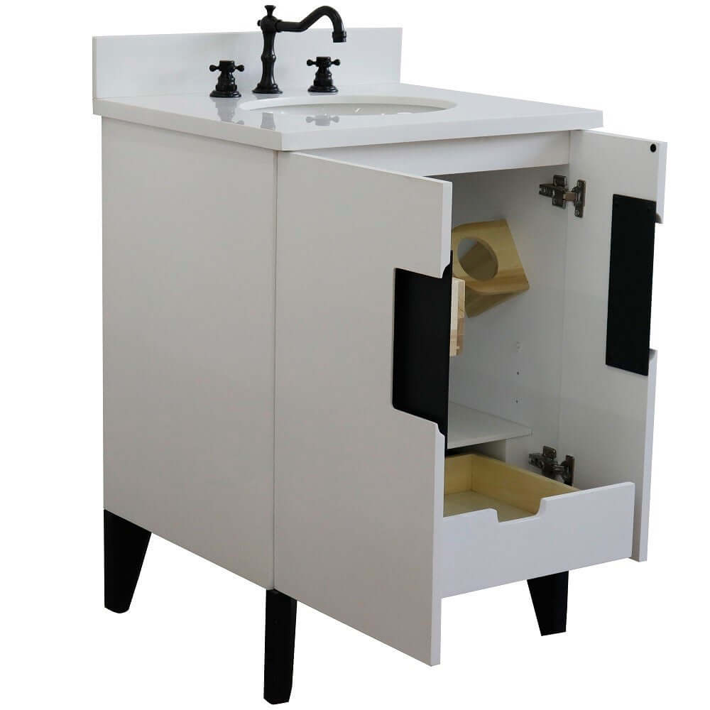 25" Single sink vanity in White finish with White quartz and oval sink - 408800-25-WH-WEO