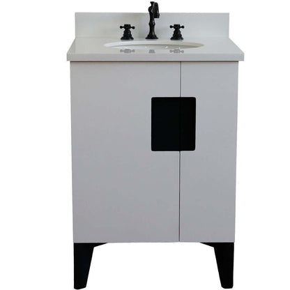 25" Single sink vanity in White finish with White quartz and oval sink - 408800-25-WH-WEO