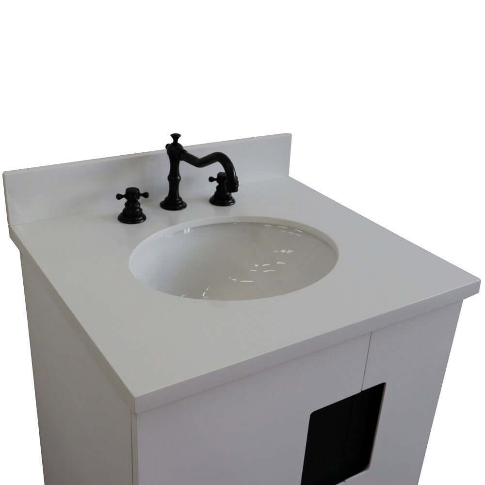 25" Single sink vanity in White finish with White quartz and oval sink - 408800-25-WH-WEO