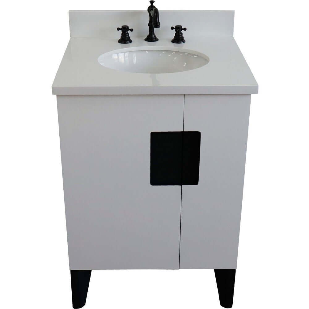 25" Single sink vanity in White finish with White quartz and oval sink - 408800-25-WH-WEO