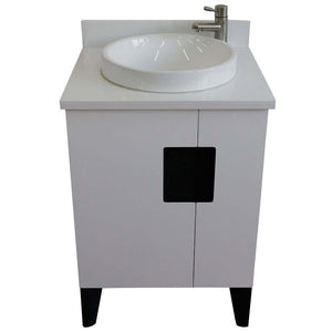 25" Single sink vanity in White finish with White quartz and round sink - 408800-25-WH-WERD