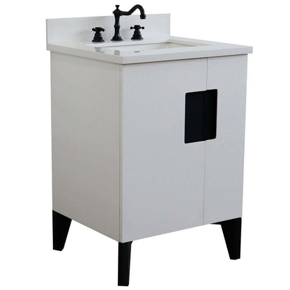 25" Single sink vanity in White finish with White quartz and rectangle sink - 408800-25-WH-WER