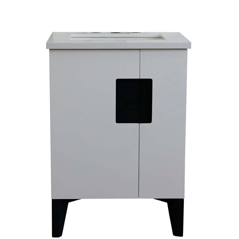 25" Single sink vanity in White finish with White quartz and rectangle sink - 408800-25-WH-WER