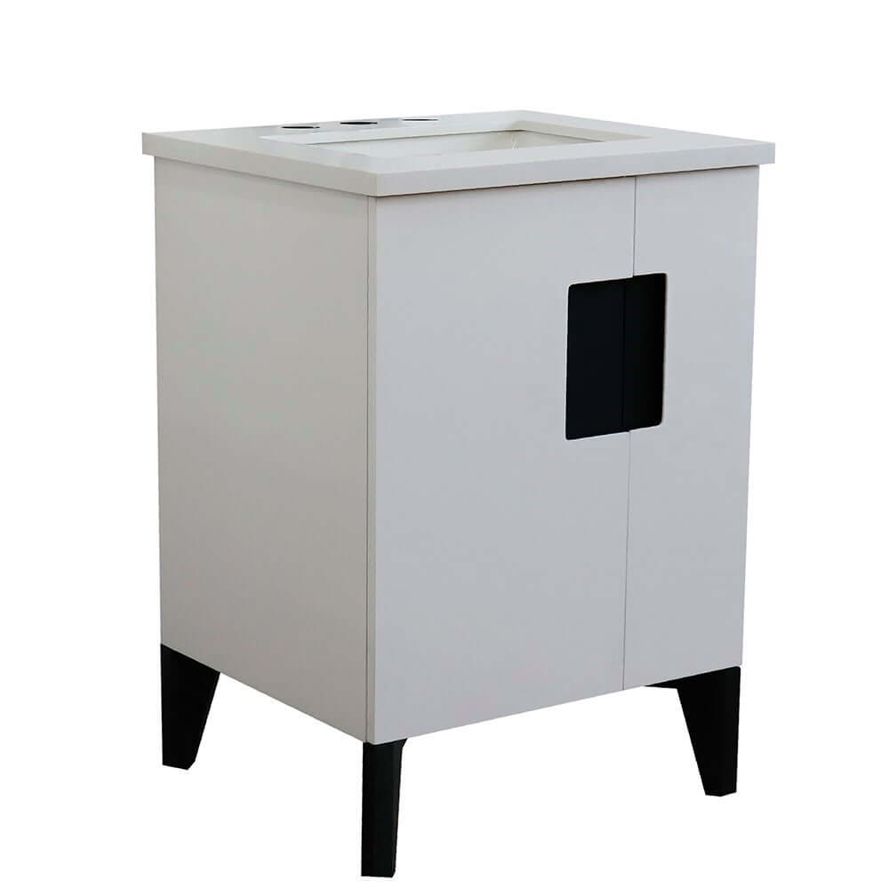 25" Single sink vanity in White finish with White quartz and rectangle sink - 408800-25-WH-WER