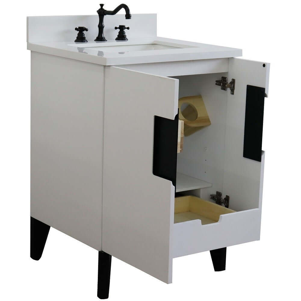 25" Single sink vanity in White finish with White quartz and rectangle sink - 408800-25-WH-WER