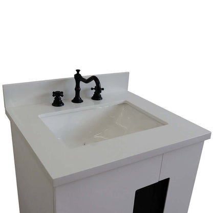 25" Single sink vanity in White finish with White quartz and rectangle sink - 408800-25-WH-WER