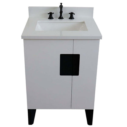 25" Single sink vanity in White finish with White quartz and rectangle sink - 408800-25-WH-WER