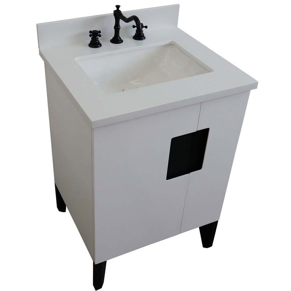 25" Single sink vanity in White finish with White quartz and rectangle sink - 408800-25-WH-WER