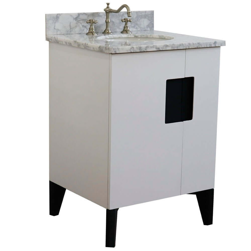 25" Single sink vanity in White finish with White Carrara marble and oval sink - 408800-25-WH-WMO