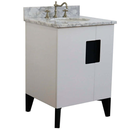 25" Single sink vanity in White finish with White Carrara marble and oval sink - 408800-25-WH-WMO