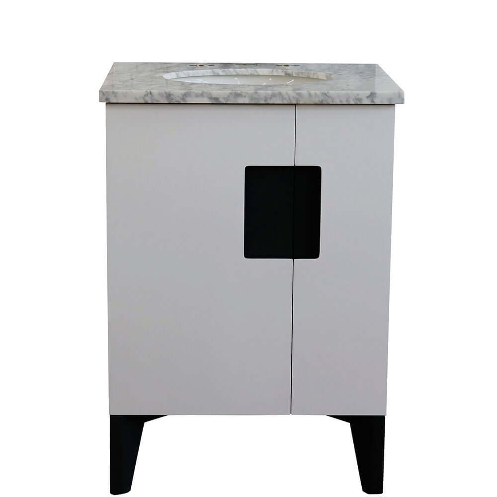 25" Single sink vanity in White finish with White Carrara marble and oval sink - 408800-25-WH-WMO