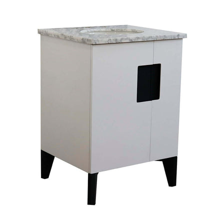 25" Single sink vanity in White finish with White Carrara marble and oval sink - 408800-25-WH-WMO