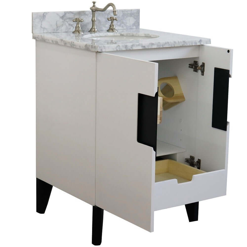 25" Single sink vanity in White finish with White Carrara marble and oval sink - 408800-25-WH-WMO