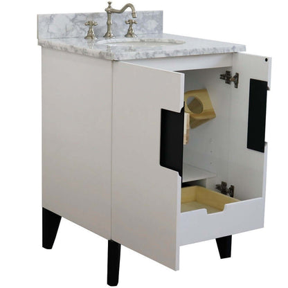 25" Single sink vanity in White finish with White Carrara marble and oval sink - 408800-25-WH-WMO