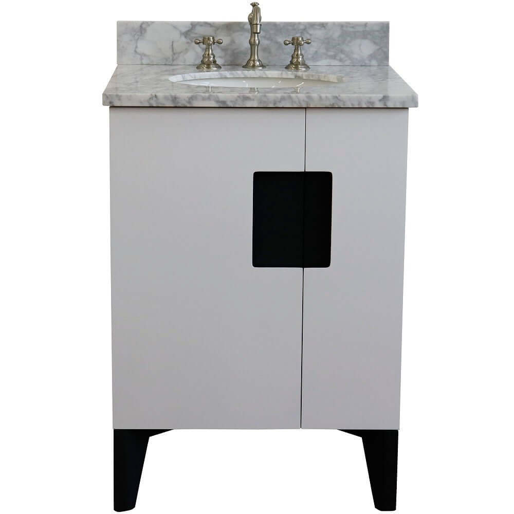 25" Single sink vanity in White finish with White Carrara marble and oval sink - 408800-25-WH-WMO