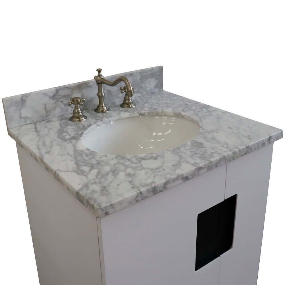 25" Single sink vanity in White finish with White Carrara marble and oval sink - 408800-25-WH-WMO