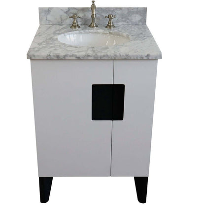 25" Single sink vanity in White finish with White Carrara marble and oval sink - 408800-25-WH-WMO