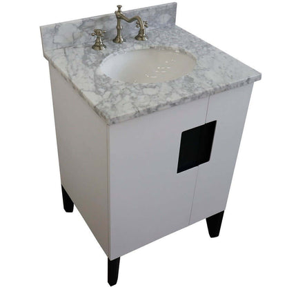 25" Single sink vanity in White finish with White Carrara marble and oval sink - 408800-25-WH-WMO