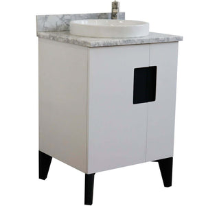 25" Single sink vanity in White finish with White Carrara marble and round sink - 408800-25-WH-WMRD