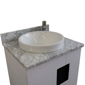 25" Single sink vanity in White finish with White Carrara marble and round sink - 408800-25-WH-WMRD