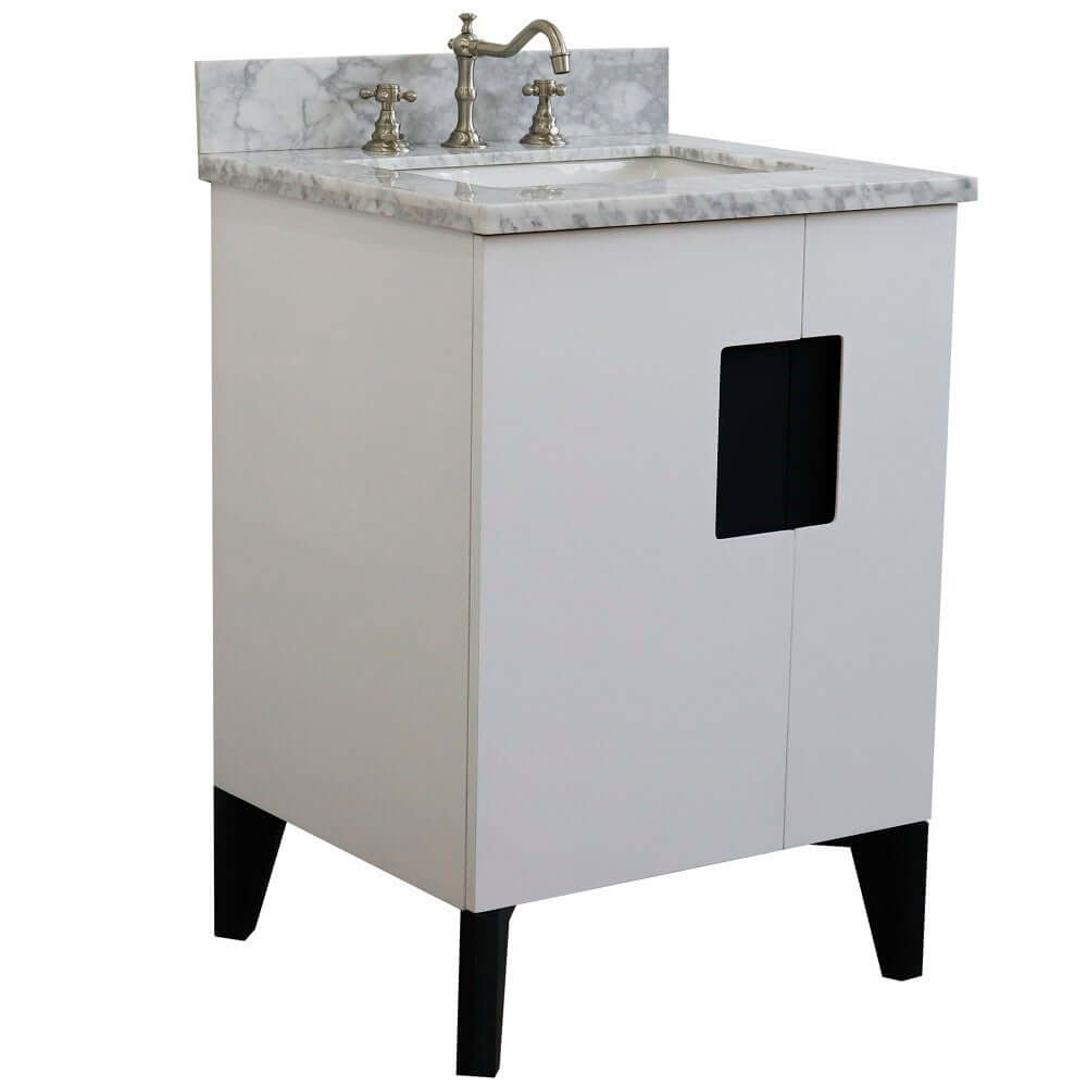 25" Single sink vanity in White finish with White Carrara marble and rectangle sink - 408800-25-WH-WMR