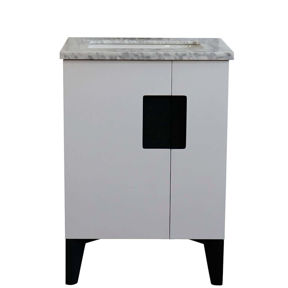 25" Single sink vanity in White finish with White Carrara marble and rectangle sink - 408800-25-WH-WMR