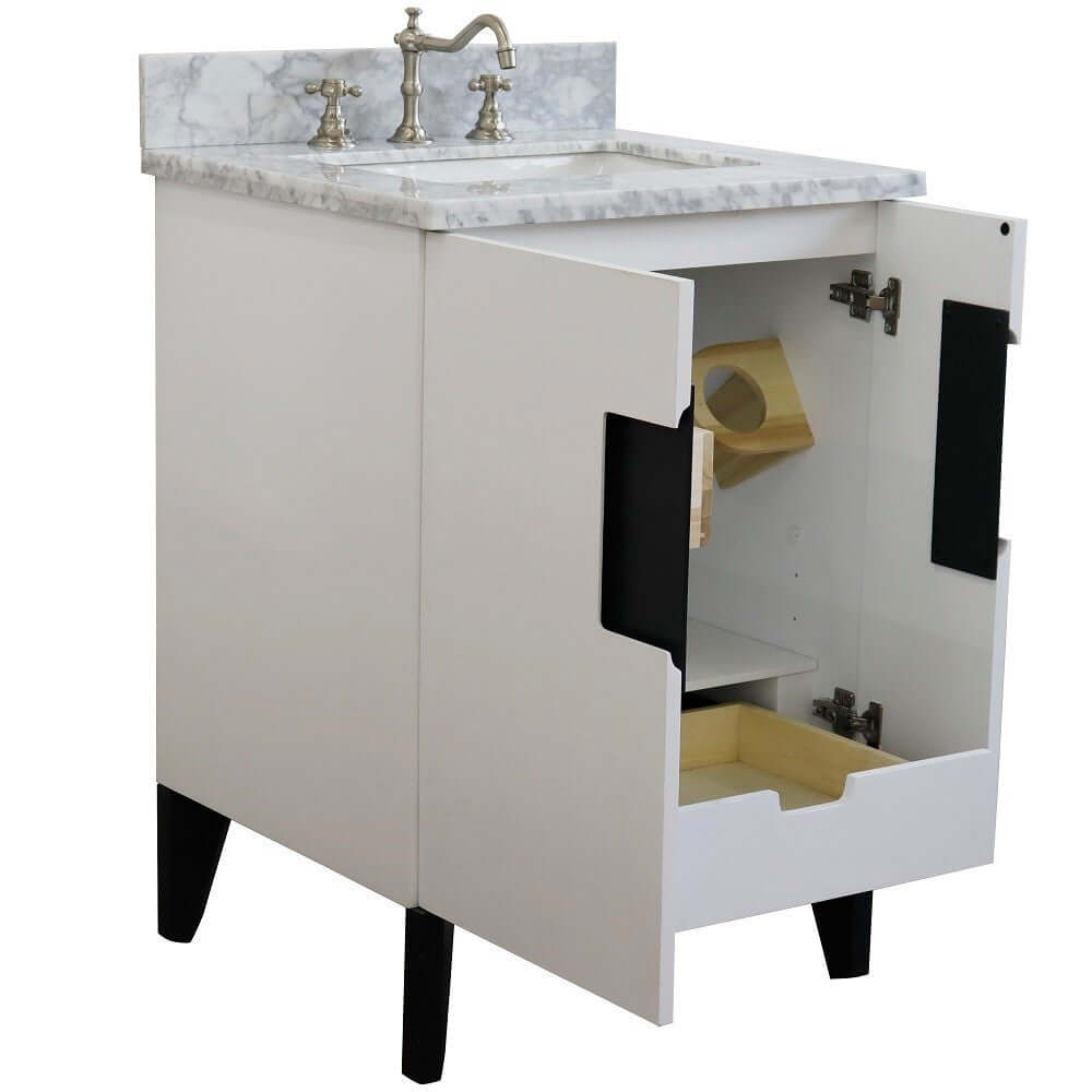 25" Single sink vanity in White finish with White Carrara marble and rectangle sink - 408800-25-WH-WMR