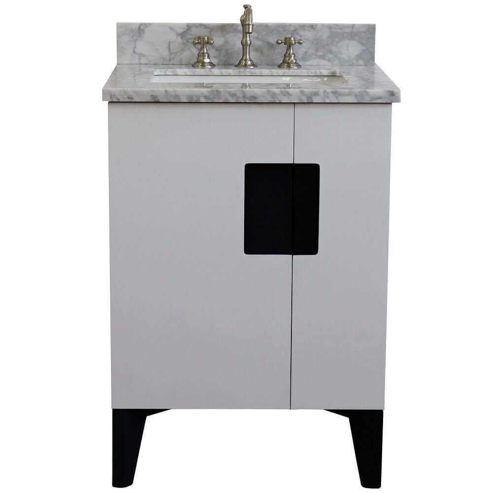 25" Single sink vanity in White finish with White Carrara marble and rectangle sink - 408800-25-WH-WMR