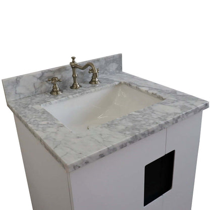 25" Single sink vanity in White finish with White Carrara marble and rectangle sink - 408800-25-WH-WMR