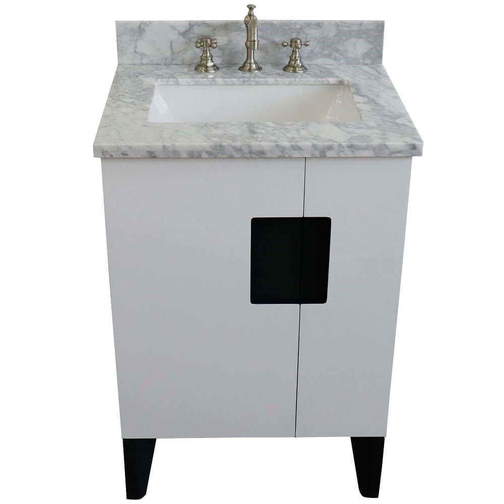 25" Single sink vanity in White finish with White Carrara marble and rectangle sink - 408800-25-WH-WMR