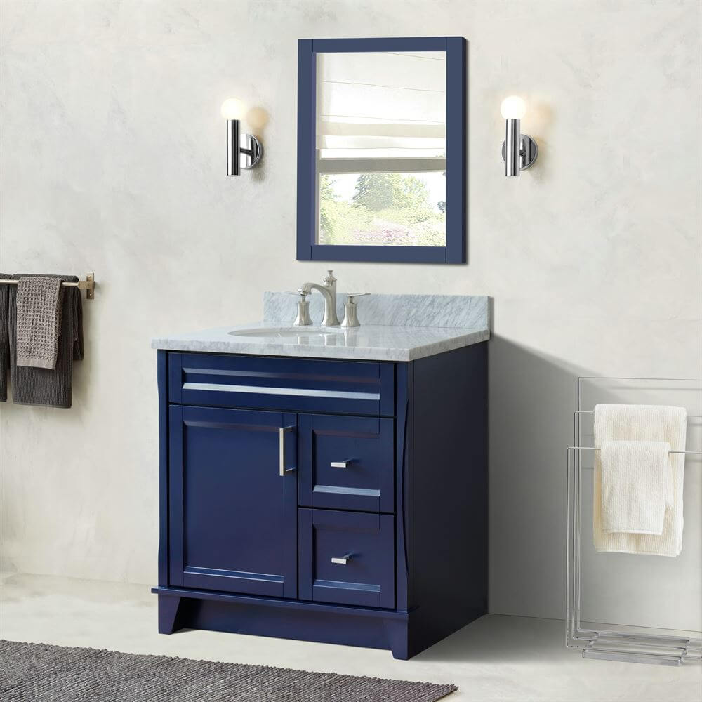 37" Single sink vanity in Blue finish with White Carrara marble and Left door/Left sink - 400700-37L-BU-WMOL