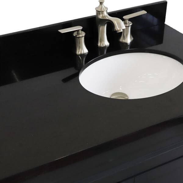 37" Single sink vanity in Dark Gray finish with Black galaxy granite and LEFT oval sink- RIGHT drawers - 400700-37R-DG-BGOR