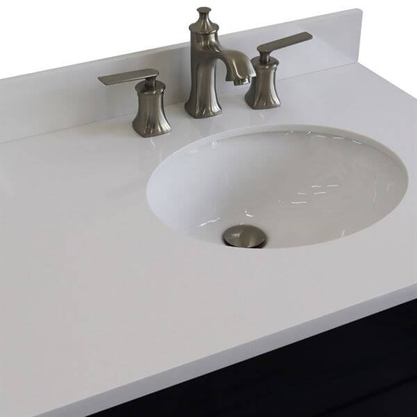 37" Single sink vanity in Blue finish with White quartz and LEFT oval sink- RIGHT drawers - 400700-37R-BU-WEOR