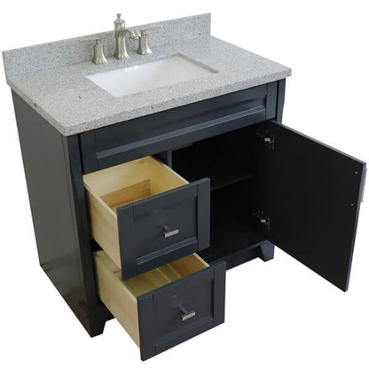 37" Single sink vanity in Dark Gray finish with Gray granite and CENTER rectangle sink- RIGHT drawers - 400700-37R-DG-GYRC