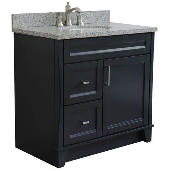 37" Single sink vanity in Dark Gray finish with Gray granite and CENTER oval sink- RIGHT drawers - 400700-37R-DG-GYOC