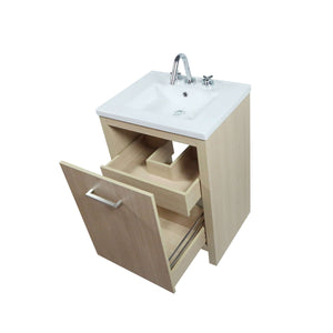 24" Single Sink Vanity In Neutral Finish with White Ceramic Top - 502001C-24-CO