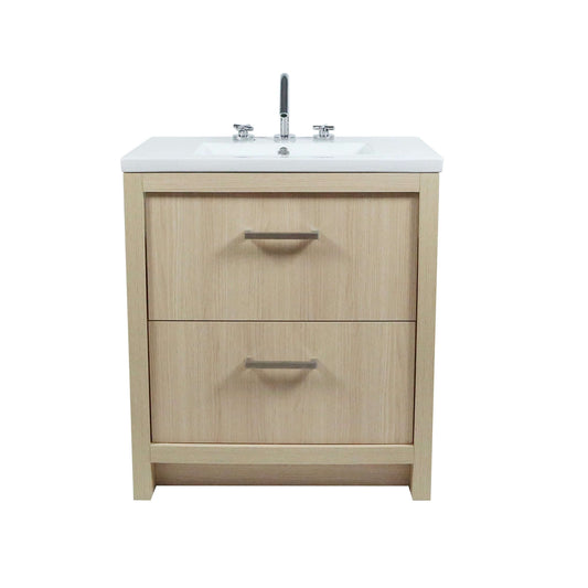 30" Single Sink Vanity In Neutral Finish with White Ceramic Top - 502001C-30-CO