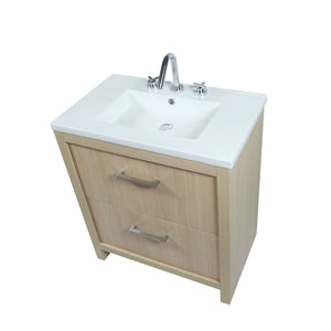 30" Single Sink Vanity In Neutral Finish with White Ceramic Top - 502001C-30-CO
