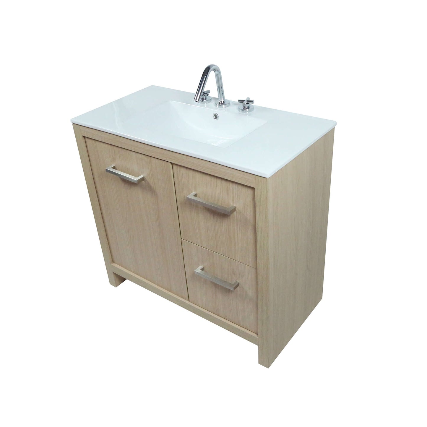 36" Single Sink Vanity In Neutral Finish with White Ceramic Top - 502001C-36-CO