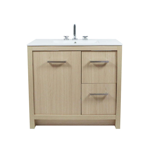 36" Single Sink Vanity In Neutral Finish with White Ceramic Top - 502001C-36-CO