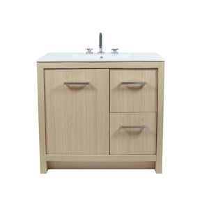 36" Single Sink Vanity In Neutral Finish with White Ceramic Top - 502001C-36-CO