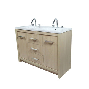 48" Double Sink Vanity In Neutral Finish with White Ceramic Top - 502001C-48D-CO