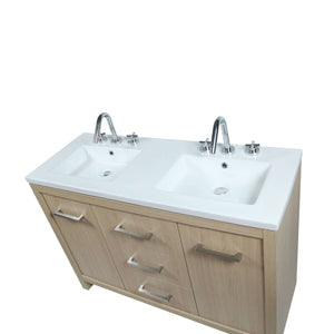 48" Double Sink Vanity In Neutral Finish with White Ceramic Top - 502001C-48D-CO