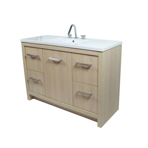 48" Single Sink Vanity In Neutral Finish with White Ceramic Top - 502001C-48S-CO