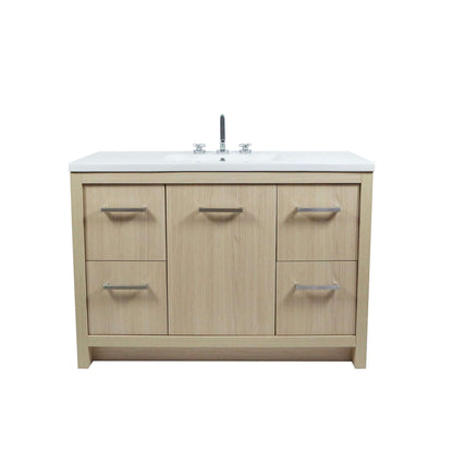 48" Single Sink Vanity In Neutral Finish with White Ceramic Top - 502001C-48S-CO