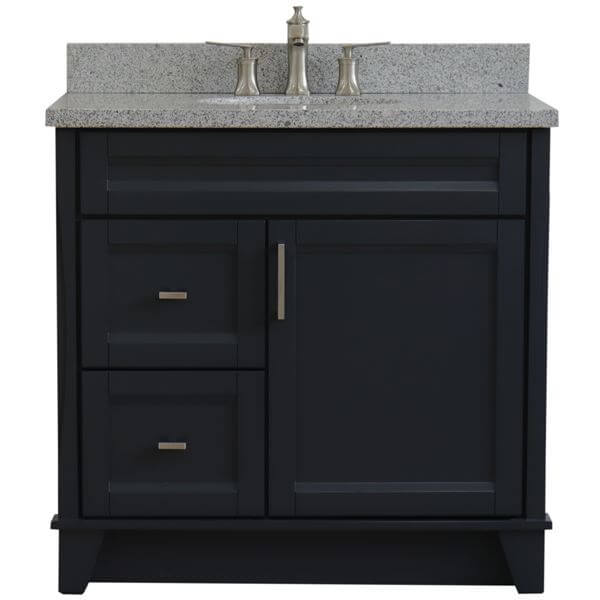 37" Single sink vanity in Dark Gray finish with Gray granite and CENTER oval sink- RIGHT drawers - 400700-37R-DG-GYOC