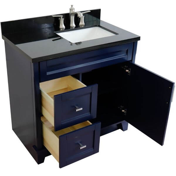 37" Single sink vanity in Blue finish with Black galaxy granite and LEFT rectangle sink- RIGHT drawers - 400700-37R-BU-BGRR