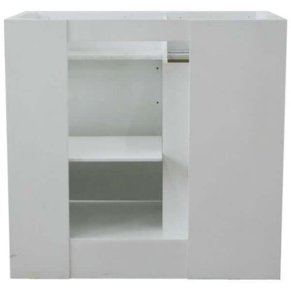 37" Single sink vanity in White finish with Black galaxy granite and LEFT round sink- RIGHT drawers - 400700-37R-WH-BGRDR