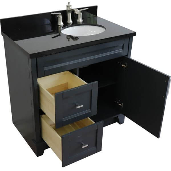 37" Single sink vanity in Dark Gray finish with Black galaxy granite and LEFT oval sink- RIGHT drawers - 400700-37R-DG-BGOR